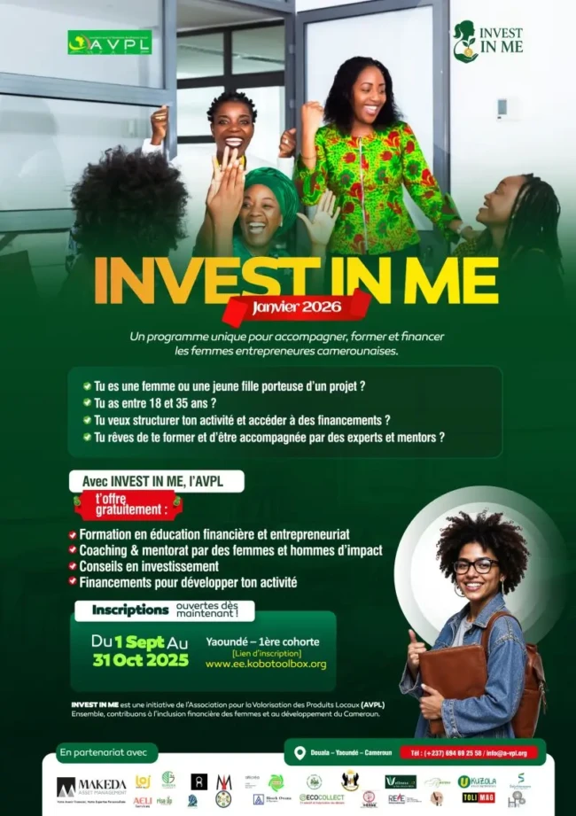 Jeunes femmes entrepreneures camerounaises en formation dans le cadre du programme INVEST IN ME à Yaoundé